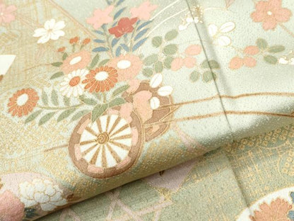 平和屋着物●訪問着　立波地紙花車文　金彩　正絹　逸品　CABI2526yc