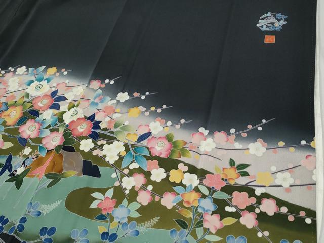 平和屋着物●豪華黒留袖　友禅　作家物　鷺枝花文　暈し染め　正絹　逸品　未使用　CABI2532yc