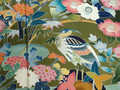 平和屋着物●豪華黒留袖　友禅　作家物　鷺枝花文　暈し染め　正絹　逸品　未使用　CABI2532yc