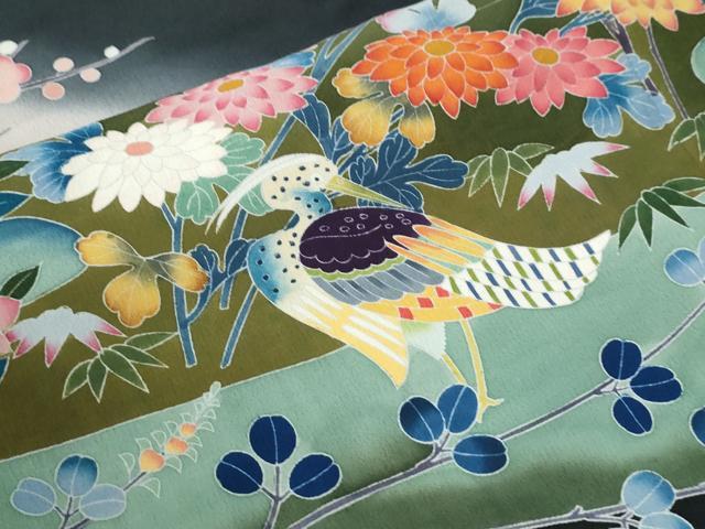 平和屋着物●豪華黒留袖　友禅　作家物　鷺枝花文　暈し染め　正絹　逸品　未使用　CABI2532yc