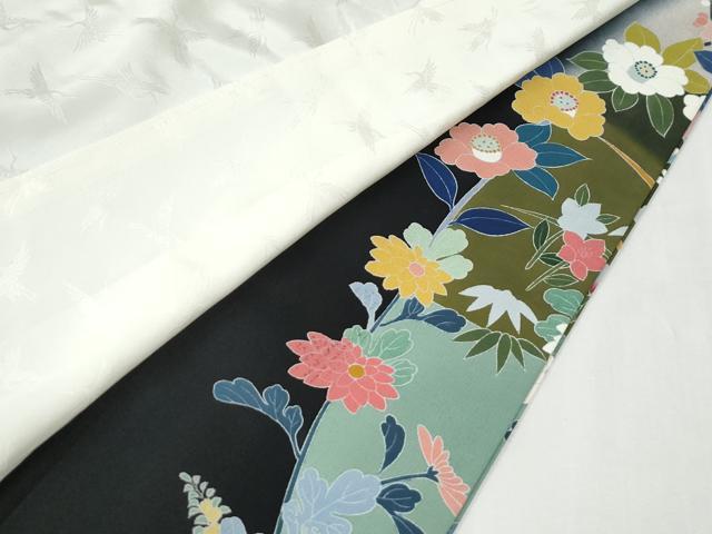 平和屋着物●豪華黒留袖　友禅　作家物　鷺枝花文　暈し染め　正絹　逸品　未使用　CABI2532yc