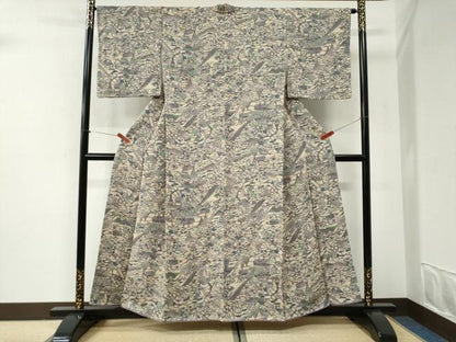 平和屋着物●上質な小紋　型染め　風景文　鬼しぼ縮緬　正絹　逸品　CABI2533yc