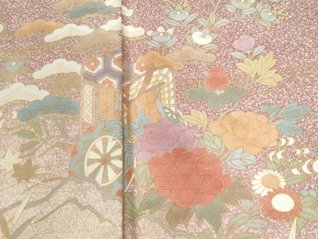 平和屋着物●訪問着　御所車草花文　暈し染め　金彩　正絹　逸品　未使用　CABI2534yc