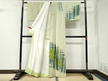 平和屋着物●訪問着　ろうけつ染　竹並び草木文　鬼しぼ縮緬　正絹　逸品　CABI2535yc