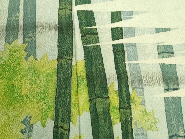 平和屋着物●訪問着　ろうけつ染　竹並び草木文　鬼しぼ縮緬　正絹　逸品　CABI2535yc