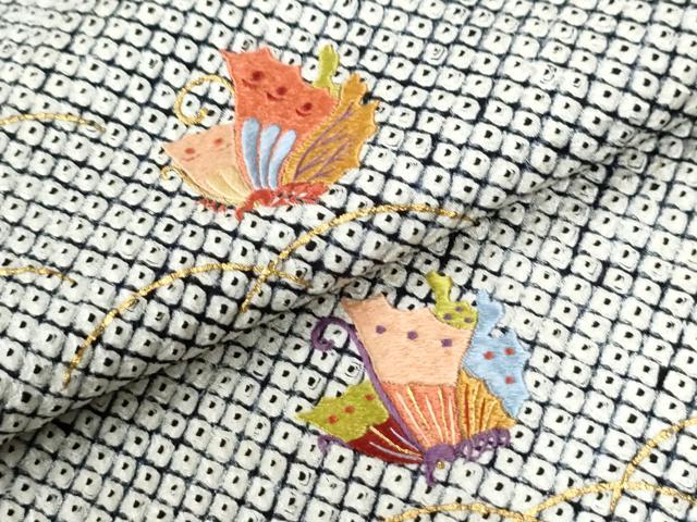 平和屋着物●訪問着　総刺繍　駒刺繍　本疋田絞り　舞蝶文　金彩　正絹　逸品　CABI2538yc