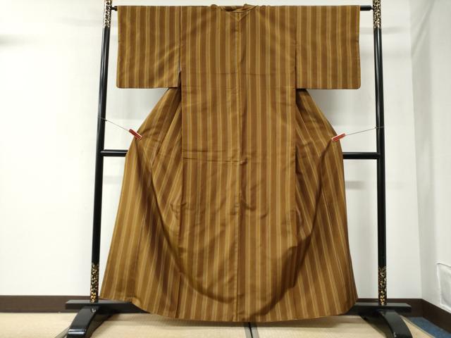 平和屋着物●黄八丈　紬　平織　縞　正絹　逸品　CABI2545yc