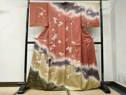 平和屋着物●訪問着　地紙草花文　暈し染め　金彩　正絹　逸品　CABI2547yc
