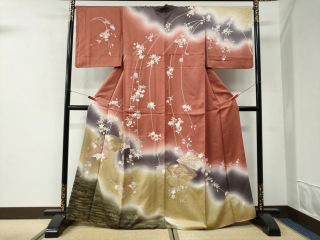 平和屋着物●訪問着　地紙草花文　暈し染め　金彩　正絹　逸品　CABI2547yc