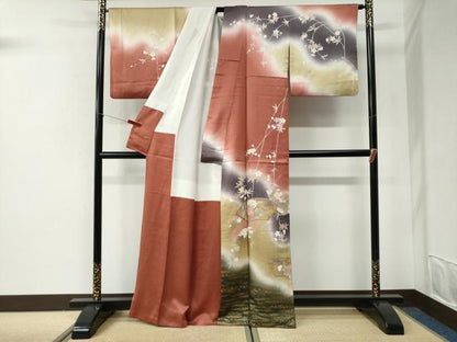 平和屋着物●訪問着　地紙草花文　暈し染め　金彩　正絹　逸品　CABI2547yc