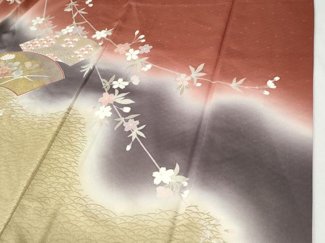 平和屋着物●訪問着　地紙草花文　暈し染め　金彩　正絹　逸品　CABI2547yc