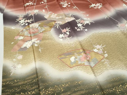 平和屋着物●訪問着　地紙草花文　暈し染め　金彩　正絹　逸品　CABI2547yc