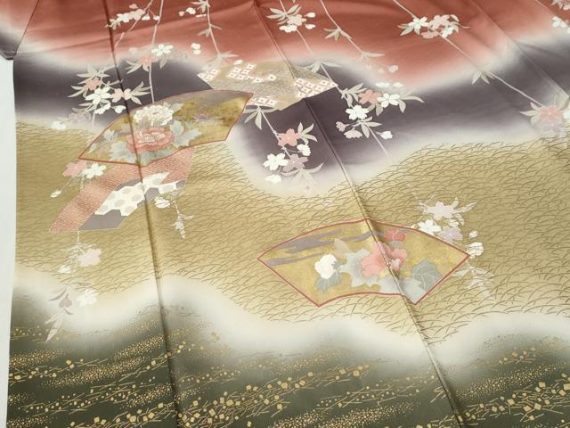 平和屋着物●訪問着　地紙草花文　暈し染め　金彩　正絹　逸品　CABI2547yc