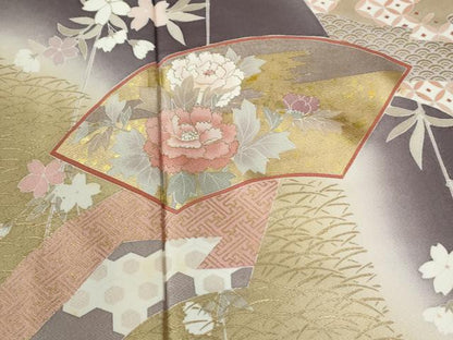 平和屋着物●訪問着　地紙草花文　暈し染め　金彩　正絹　逸品　CABI2547yc