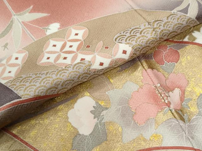 平和屋着物●訪問着　地紙草花文　暈し染め　金彩　正絹　逸品　CABI2547yc