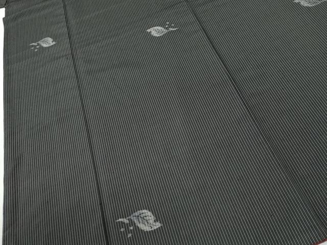 平和屋着物●上質な紬　間道　舞葉文　黒地　正絹　逸品　CABI2548yc