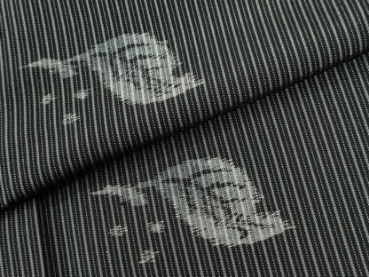 平和屋着物●上質な紬　間道　舞葉文　黒地　正絹　逸品　CABI2548yc