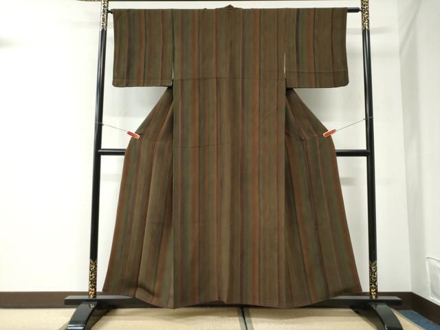 平和屋着物●上質な小紋　縞　鬼しぼ縮緬　正絹　逸品　CABI2551yc