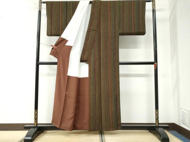 平和屋着物●上質な小紋　縞　鬼しぼ縮緬　正絹　逸品　CABI2551yc