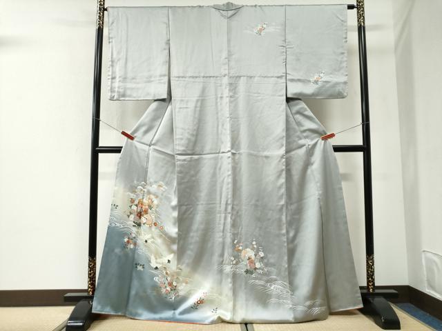 平和屋着物●訪問着　駒刺繍　飛鶴雪輪貝桶草花文　暈し染め　金彩　正絹　逸品　CABI2555yc