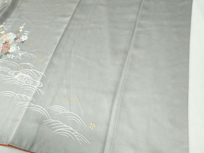 平和屋着物●訪問着　駒刺繍　飛鶴雪輪貝桶草花文　暈し染め　金彩　正絹　逸品　CABI2555yc