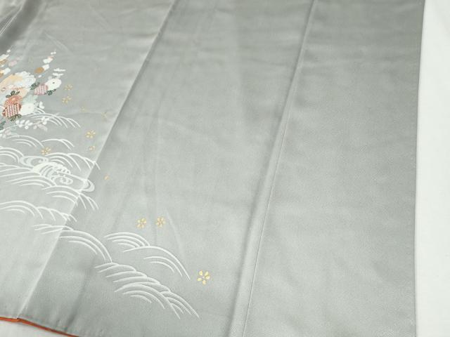 平和屋着物●訪問着　駒刺繍　飛鶴雪輪貝桶草花文　暈し染め　金彩　正絹　逸品　CABI2555yc