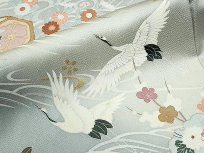 平和屋着物●訪問着　駒刺繍　飛鶴雪輪貝桶草花文　暈し染め　金彩　正絹　逸品　CABI2555yc