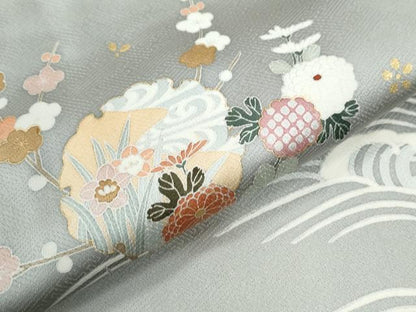 平和屋着物●訪問着　駒刺繍　飛鶴雪輪貝桶草花文　暈し染め　金彩　正絹　逸品　CABI2555yc