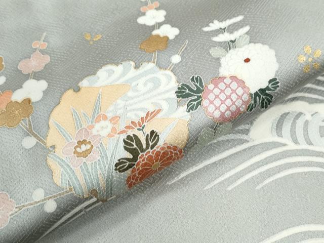 平和屋着物●訪問着　駒刺繍　飛鶴雪輪貝桶草花文　暈し染め　金彩　正絹　逸品　CABI2555yc