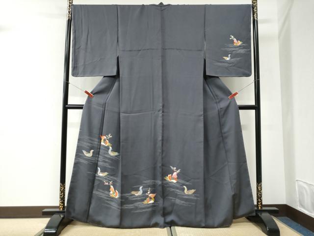 平和屋着物●訪問着　友禅　鴛鴦文　正絹　逸品　未使用　CABI2561yc