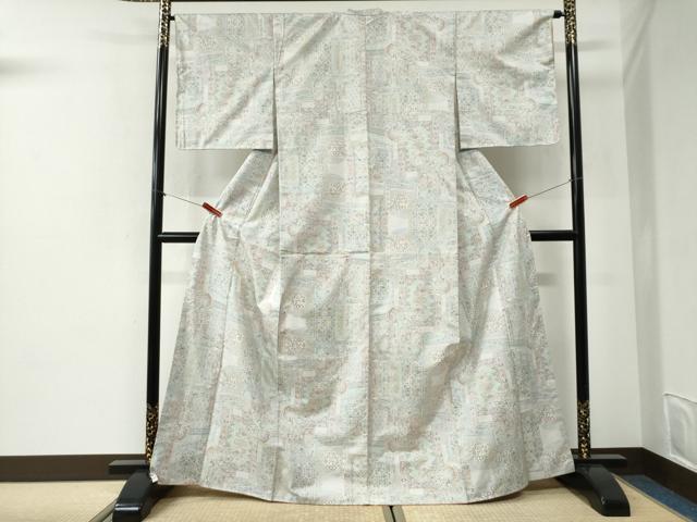 平和屋着物●本場大島紬　白大島　9マルキ　色紙重ね吉祥花唐草文　正絹　逸品　未使用　CABI2562yc