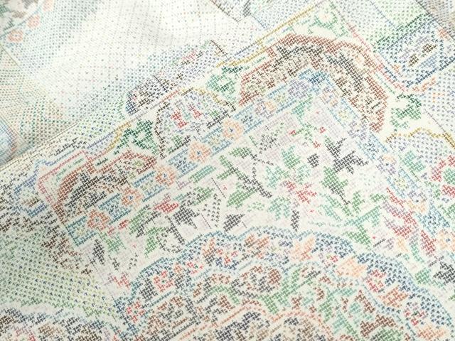平和屋着物●本場大島紬　白大島　9マルキ　色紙重ね吉祥花唐草文　正絹　逸品　未使用　CABI2562yc