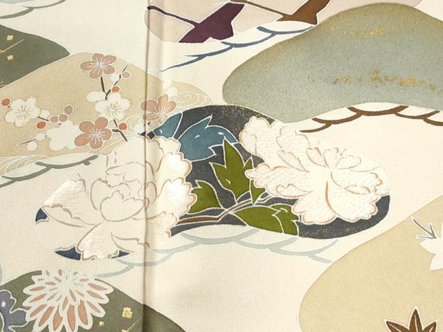 平和屋着物●訪問着　刺繍　松草花文　金彩　正絹　逸品　CABI2568yc