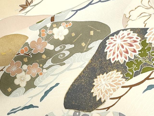 平和屋着物●訪問着　刺繍　松草花文　金彩　正絹　逸品　CABI2568yc