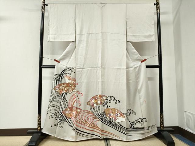 平和屋着物●豪華色留袖　作家物　駒刺繍　立波地紙草花文　金彩　正絹　逸品　CABI2574yc