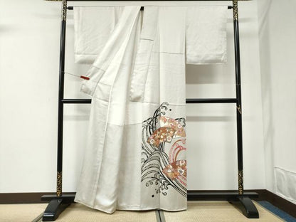 平和屋着物●豪華色留袖　作家物　駒刺繍　立波地紙草花文　金彩　正絹　逸品　CABI2574yc