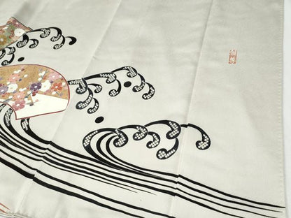 平和屋着物●豪華色留袖　作家物　駒刺繍　立波地紙草花文　金彩　正絹　逸品　CABI2574yc