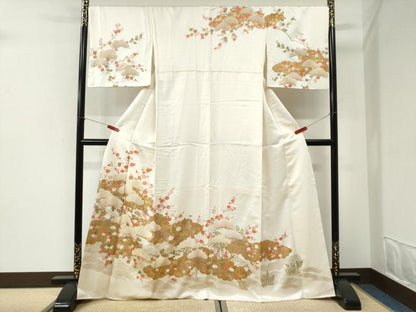 平和屋着物●訪問着　駒刺繍　雲取り浜松枝花文　金彩　鈴乃屋扱い　正絹　逸品　CABI2579yc