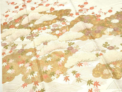 平和屋着物●訪問着　駒刺繍　雲取り浜松枝花文　金彩　鈴乃屋扱い　正絹　逸品　CABI2579yc