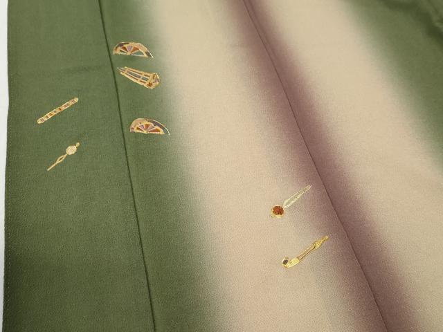 平和屋着物●訪問着　総刺繍　駒刺繍　片輪車　簪　楽器　暈し染め　鬼しぼ縮緬　正絹　逸品　CABI2580yc