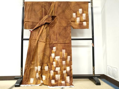 平和屋着物●訪問着　紬地　短冊文　仮絵羽　正絹　逸品　未使用　CABI2582yc