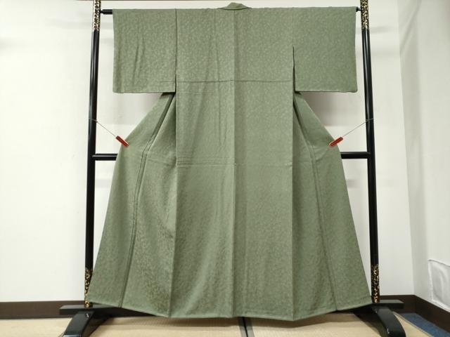 平和屋着物●上質な色無地　霞地紋　老竹色　正絹　逸品　CABI2590yc