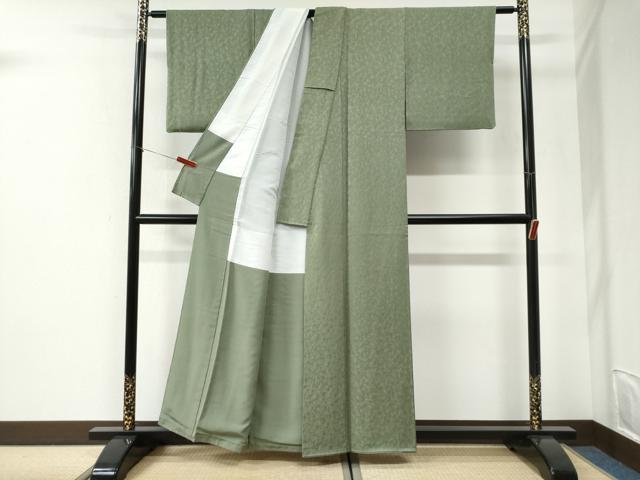 平和屋着物●上質な色無地　霞地紋　老竹色　正絹　逸品　CABI2590yc