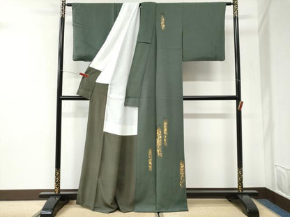 平和屋着物●訪問着　竹屋町刺繍　短冊草花文　暈し染め　金彩　正絹　逸品　CABI2591yc