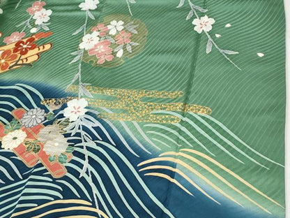 平和屋着物●豪華振袖　駒刺繍　浜松舞蝶花筏文　暈し染め　金彩　正絹　逸品　CABI2592yc