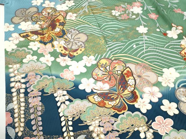 平和屋着物●豪華振袖　駒刺繍　浜松舞蝶花筏文　暈し染め　金彩　正絹　逸品　CABI2592yc