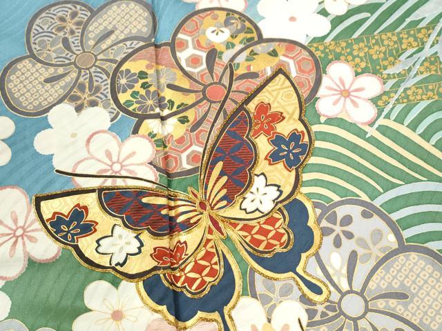 平和屋着物●豪華振袖　駒刺繍　浜松舞蝶花筏文　暈し染め　金彩　正絹　逸品　CABI2592yc