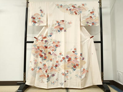 平和屋着物●訪問着　作家物　刺繍　雲取り花松文　金彩　正絹　逸品　CABI2593yc