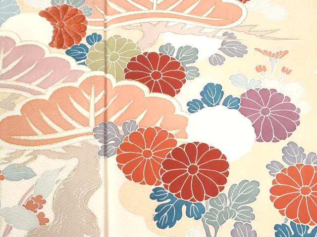 平和屋着物●訪問着　作家物　刺繍　雲取り花松文　金彩　正絹　逸品　CABI2593yc