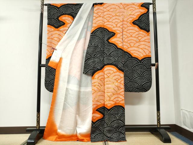 平和屋着物●豪華振袖　総絞り　駒刺繍　青海波　正絹　逸品　CABI2596yc